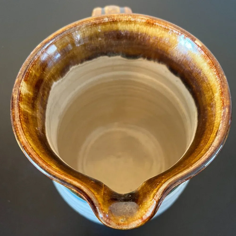 Artist Signed Studio Pottery Pitcher Handcrafted Hand-Thrown Hand Painted Vase